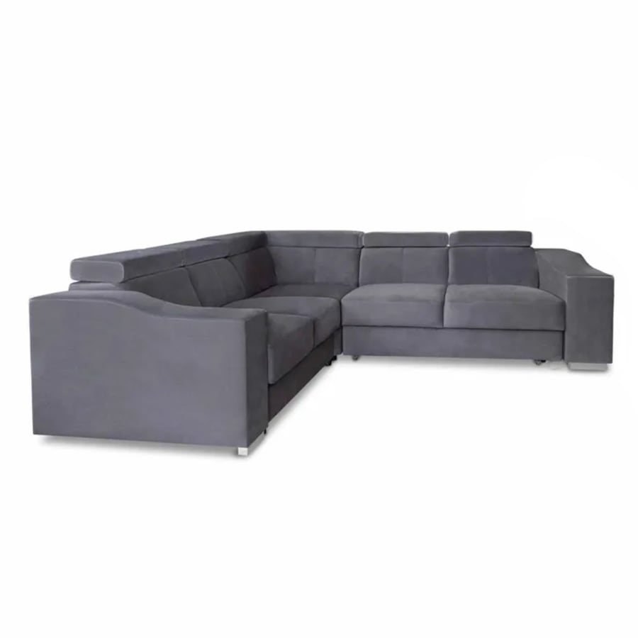 Canap&eacute; d&rsquo;angle convertible r&eacute;versible en  velours gris